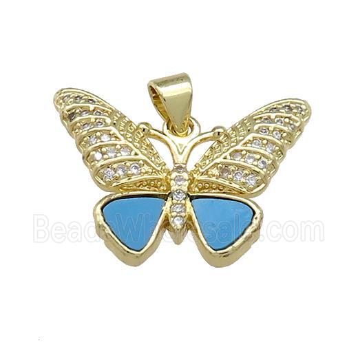 Copper Butterfly Pendant Pave Blue Shell Zircon 18K Gold Plated