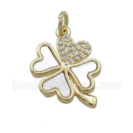 Copper Clover Pendant Pave Shell Zircon 18K Gold Plated