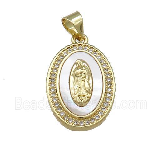 Jesus Charms Copper Oval Pendant Pave Shell Zircon 18K Gold Plated