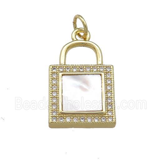 Copper Lock Pendant Pave Shell Zircon 18K Gold Plated