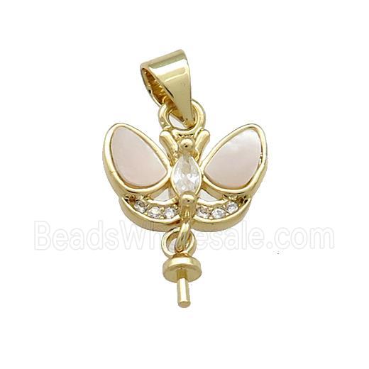 Copper Butterfly Pendant Pave Shell Zircon Bail 18K Gold Plated