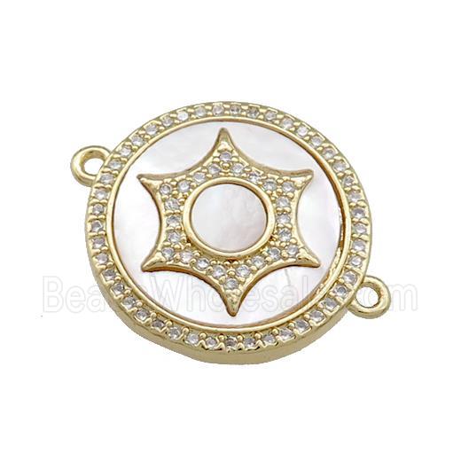Copper Sun Charms Pendant Pave Shell Zircon Circle 18K Gold Plated