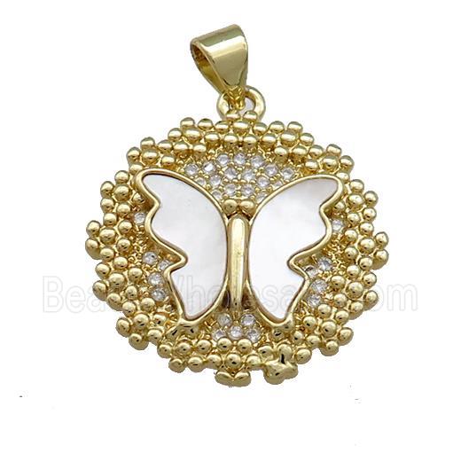 Copper Butterfly Pendant Pave Shell Zircon 18K Gold Plated