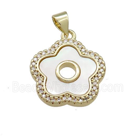 Copper Flower Pendant Pave Shell Zircon 18K Gold Plated