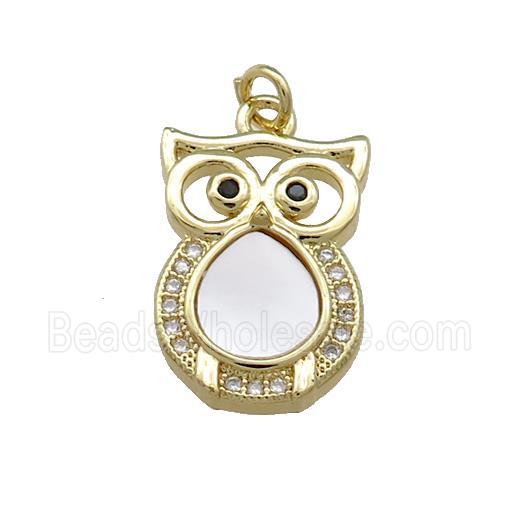 Owl Charms Copper Pendant Pave Shell Zircon 18K Gold Plated