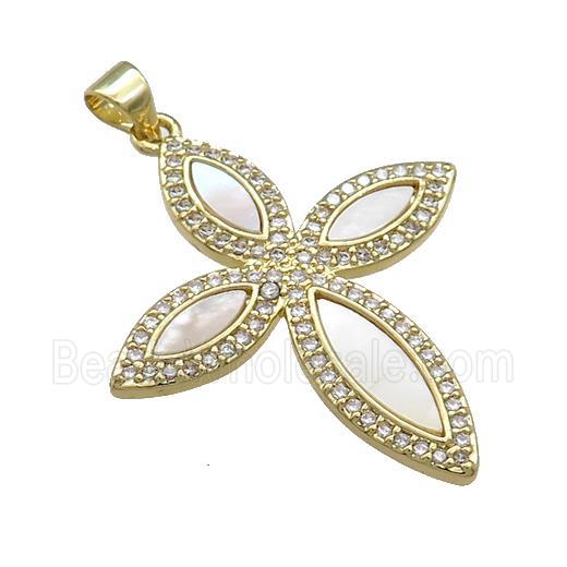 Copper Cross Pendant Pave Shell Zircon 18K Gold Plated