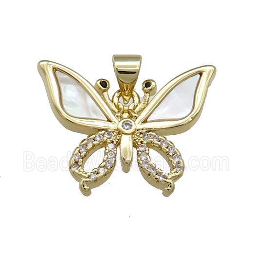 Copper Butterfly Pendant Pave Shell Zircon 18K Gold Plated