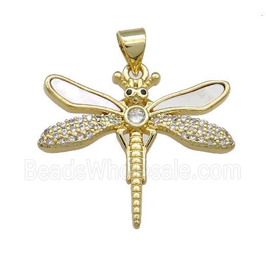 Copper Dragonfly Pendant Pave Shell Zircon 18K Gold Plated