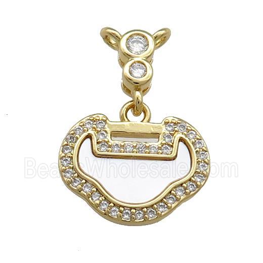 Copper Lock Pendant Pave Shell Zircon 18K Gold Plated