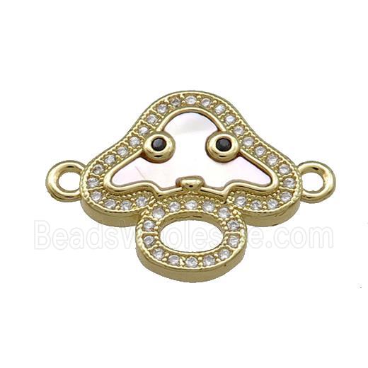 Copper Mushroom Charms Connector Pave Shell Zircon 18K Gold Plated