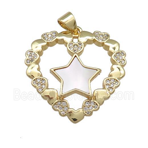 Copper Heart Pendant Pave Shell Zircon Star 18K Gold Plated