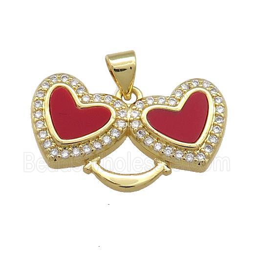 Copper Heart Pendant Pave Red Shell Zircon Double 18K Gold Plated