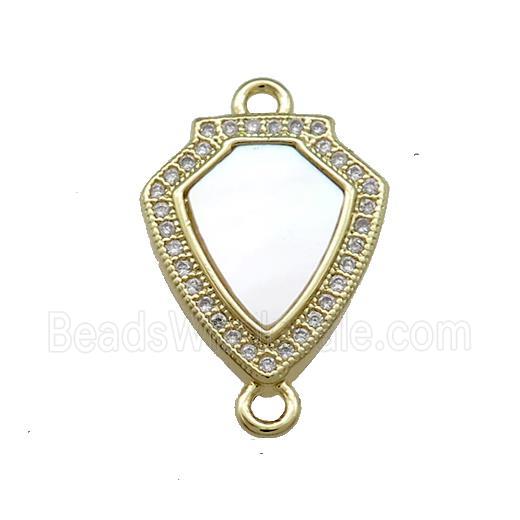 Copper Shield Connector Pave Shell Zircon 18K Gold Plated