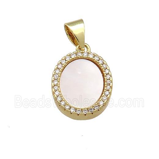 Copper Oval Pendant Pave Shell Zircon 18K Gold Plated