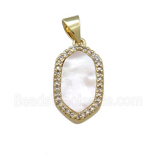 Copper Oval Pendant Pave Shell Zircon 18K Gold Plated