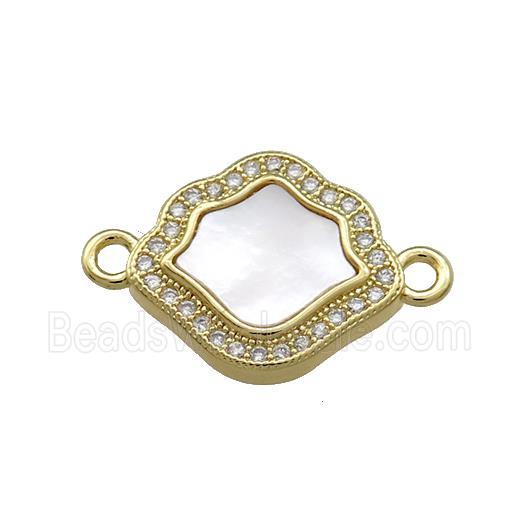 Copper Flower Connector Pave Shell Zircon 18K Gold Plated