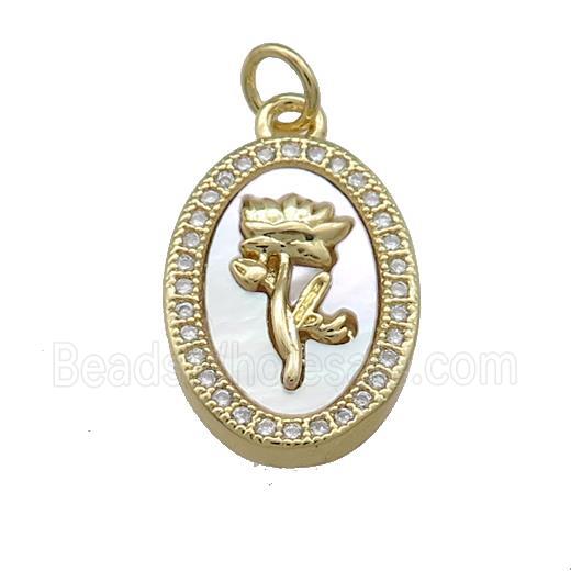 Copper Flower Pendant Pave Shell Zircon Oval 18K Gold Plated