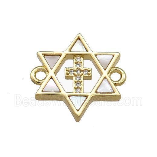 David Star Copper Connector Pave Shell Zircon Cross 18K Gold Plated