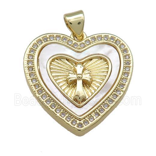 Copper Heart Pendant Pave Shell Zircon Cross 18K Gold Plated