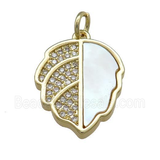 Copper Leaf Pendant Pave Shell Zircon 18K Gold Plated