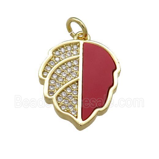 Copper Leaf Pendant Pave Red Shell Zircon 18K Gold Plated