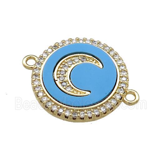 Copper Moon Pendant Pave Blue Shell Zircon Circle 18K Gold Plated