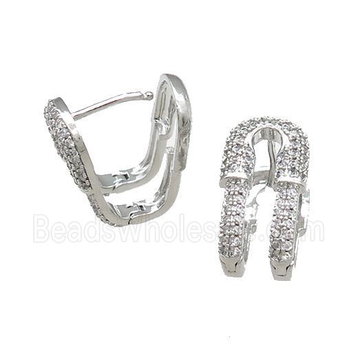 Copper Latchback Earrings Pave Zircon Platinum Plated