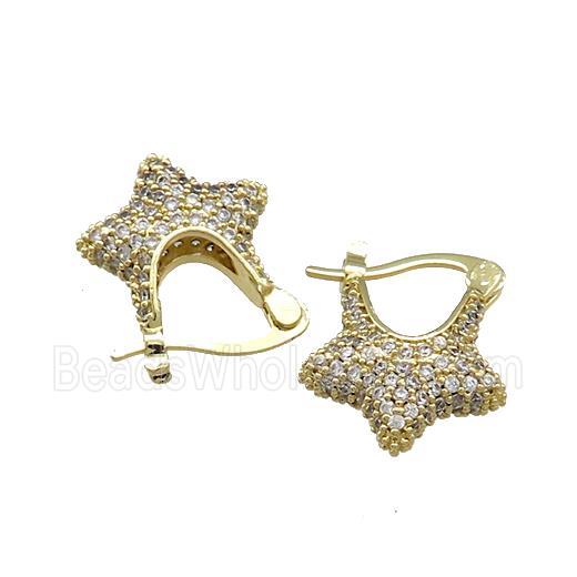 Copper Latchback Earrings Pave Zircon Star Gold Plated