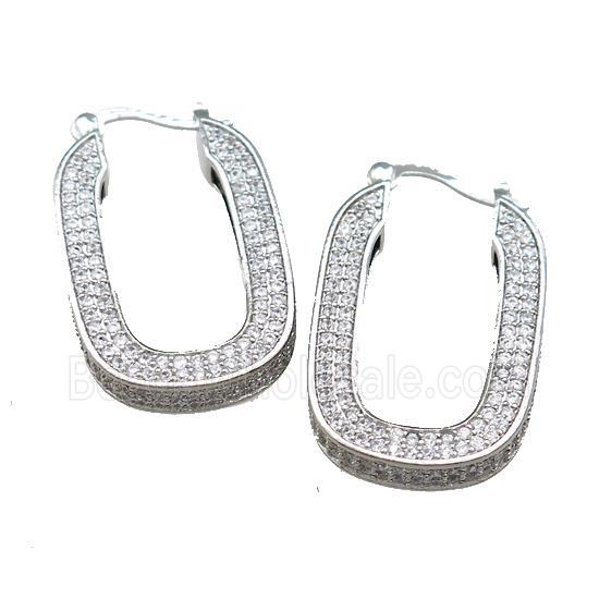 Copper Latchback Earrings Pave Zircon Platinum Plated