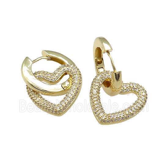 Copper Hoop Earrings Heart Pave Zircon Gold Plated