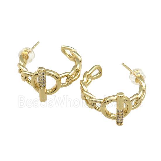 Copper Stud Earrings Pave Zircon Gold Plated