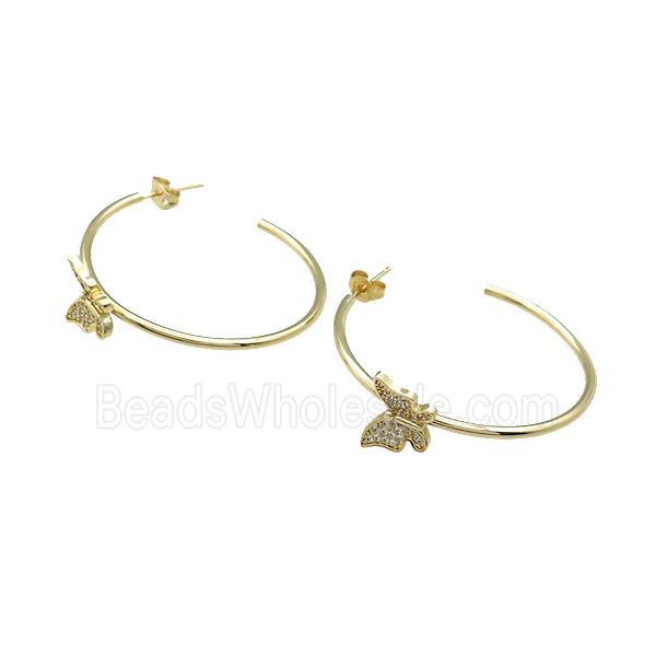 Copper Stud Earrings Butterfly Pave Zircon Gold Plated