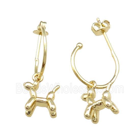 Copper Stud Earrings With Dog Charms Gold Plated