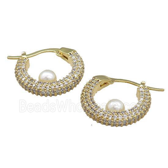 Copper Latchback Earrings Pave Zircon Pearlized Plastic Gold Plated