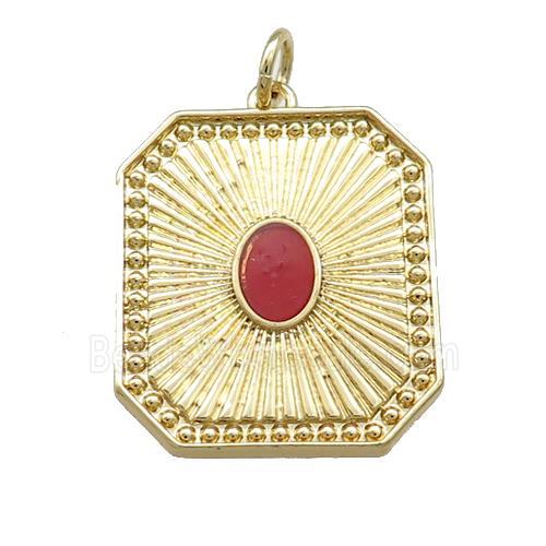 Copper Rectangle Pendant Pave Gemstone Gold Plated