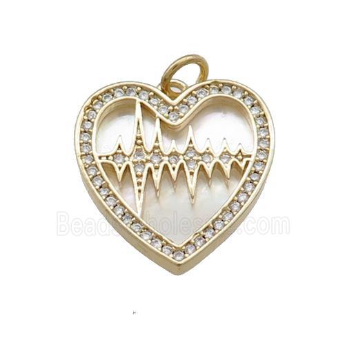 Copper Heart Pendant Pave Shell Zircon Gold Plated