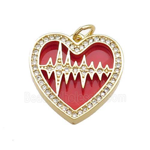 Copper Heart Pendant Pave Red Zircon Gold Plated