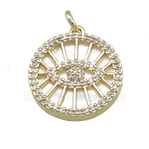 Lucky Eye Charms Copper Circle Pendant Pave Shell Zircon Gold Plated