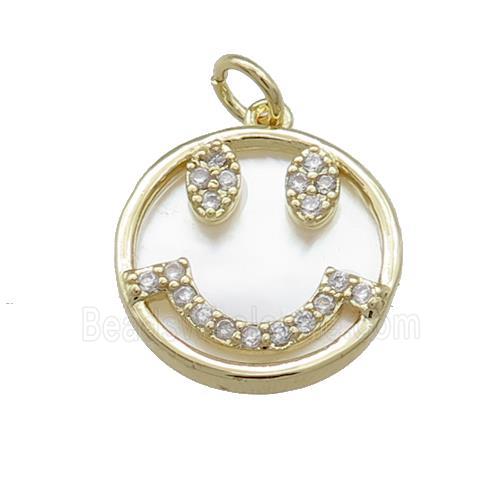 Emoji Charms Copper Circle Pendant Pave Shell Zircon Gold Plated