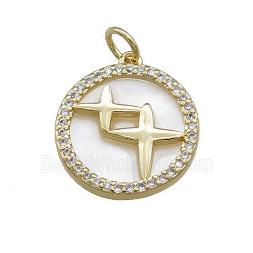 Star Charms Copper Circle Pendant Pave Shell Zircon Gold Plated