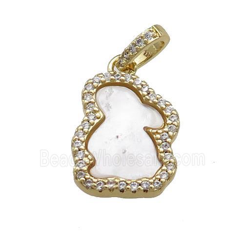 Rabbit Charms Copper Pendant Pave Shell Zircon Gold Plated