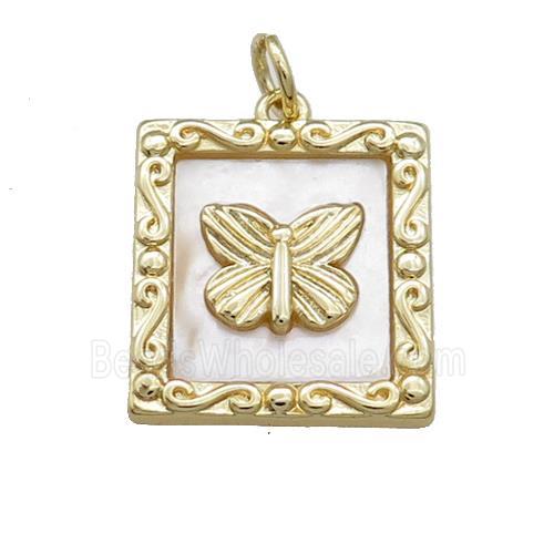 Copper Frame Charms Pendant Pave Shell Butterfly Rectangle Gold Plated