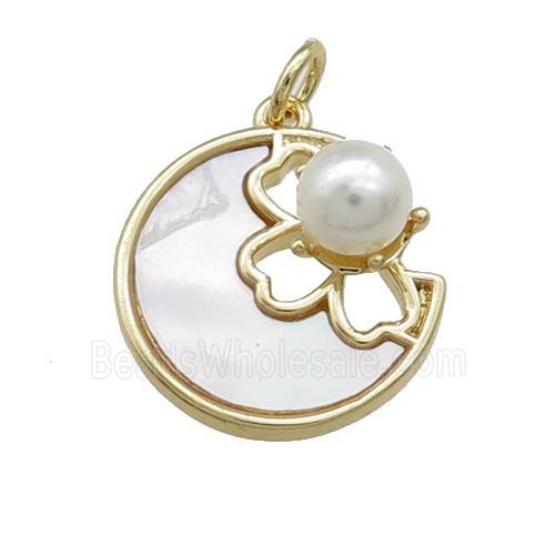 Moon Charms Copper Pendant Pave Shell Cown Gold Plated
