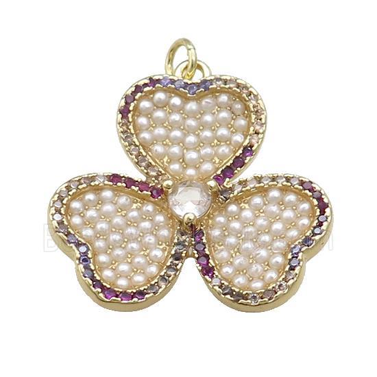 Copper Clover Charms Pendant Pave Pearlized Resin Zircon Gold Plated