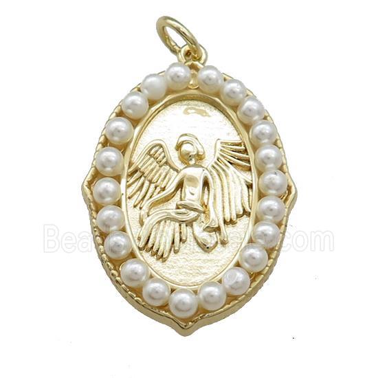Fairy Charms Copper Oval Pendant Pave Pearlized Resin Gold Plated