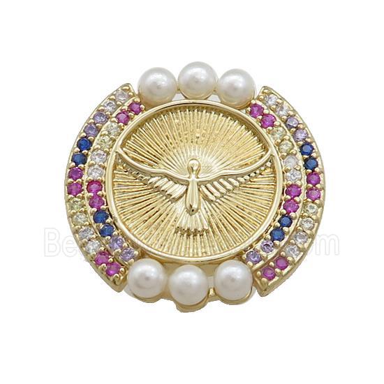 Hawk Charms Copper Circle Pendant Pave Pearlized Resin Zircon Gold Plated
