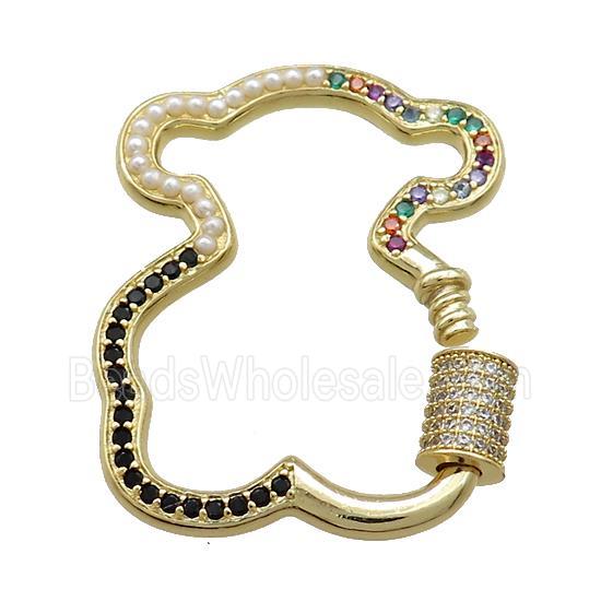 Bear Charms Copper Carabiner Clasp Pave Pearlized Resin Zircon Gold Plated