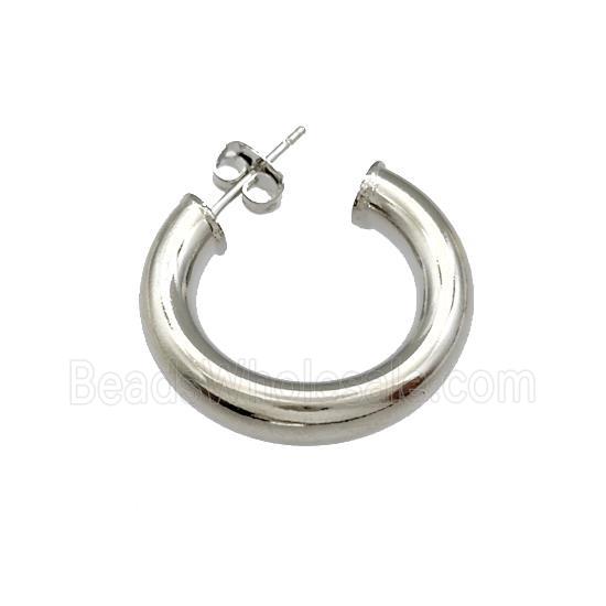 Copper Stud Earrings Circle Hollow Platinum Plated