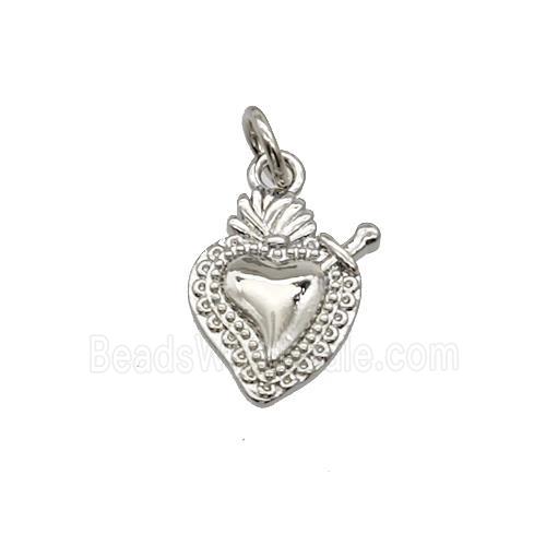Sacred Heart Charms Copper Pendant Platinum Plated
