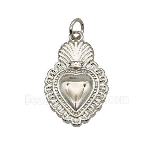 Sacred Heart Charms Copper Pendant Platinum Plated